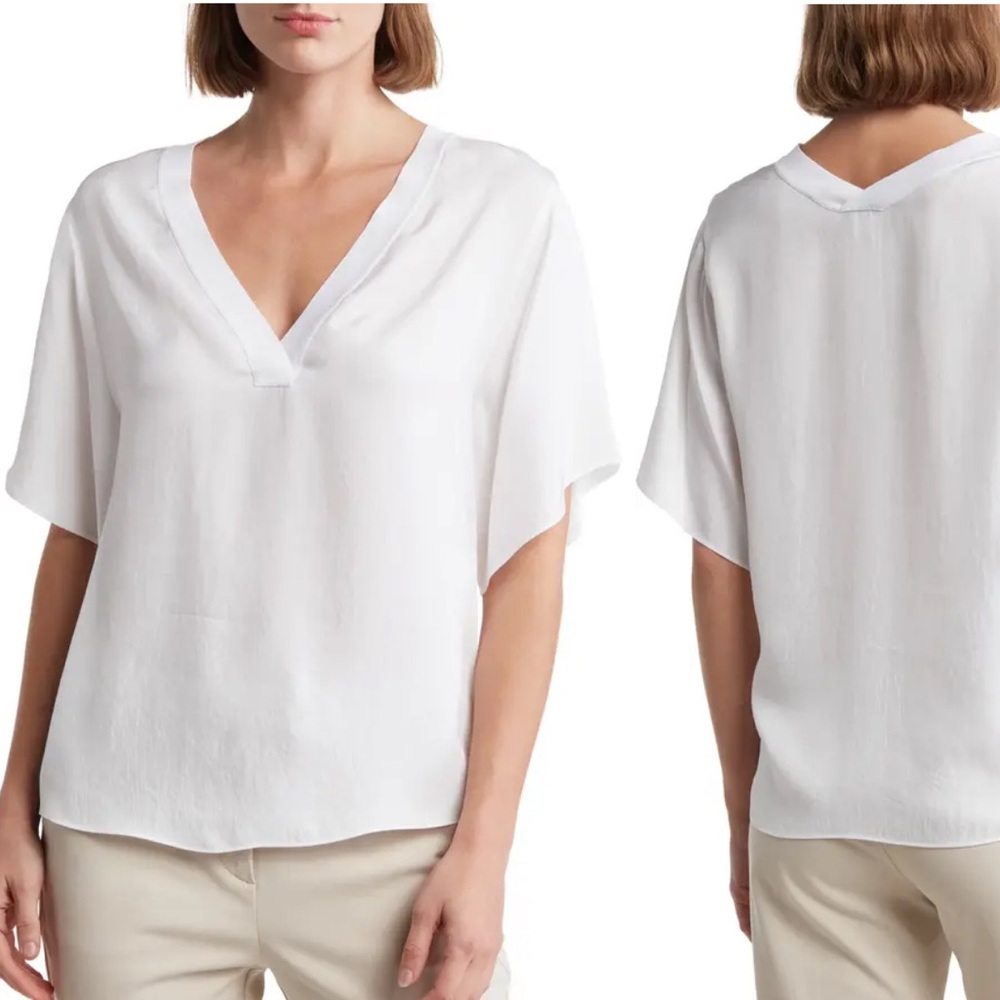 Vince Rib Trim V-Neck Blouse
